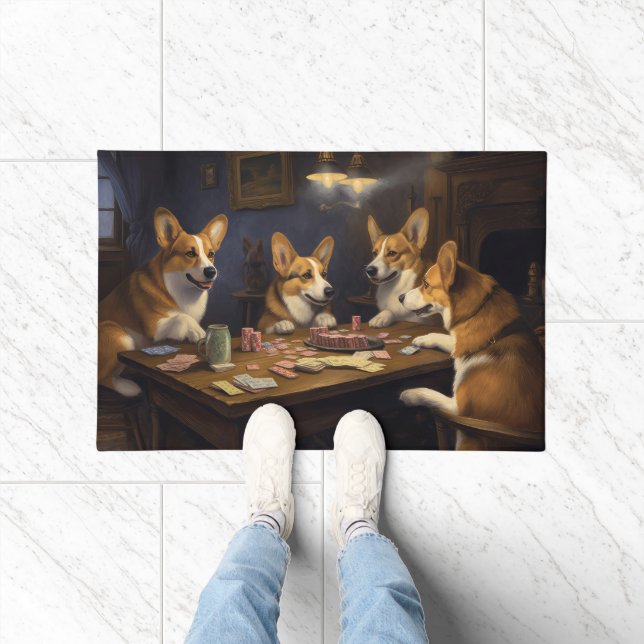Felpudo Perros Corgi Jugando al Póquer Arte (Interior)