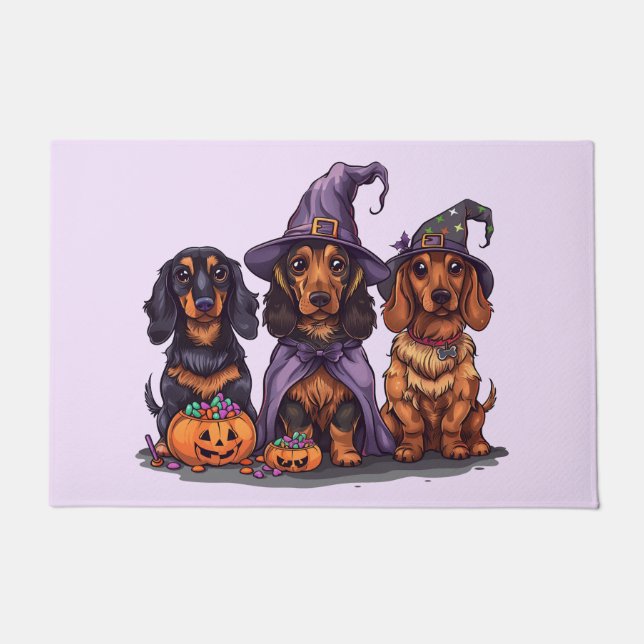 Felpudo Perros de bruja de Halloween Dachshund (Anverso)