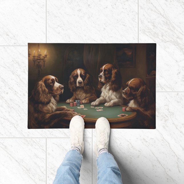 Felpudo Perros de Cocker Spaniel Jugando al Arte de Poker (Interior)