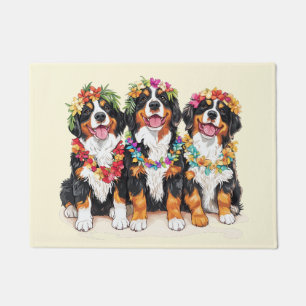 Felpudo Perros de montaña berneses hawaianos Lei de flores