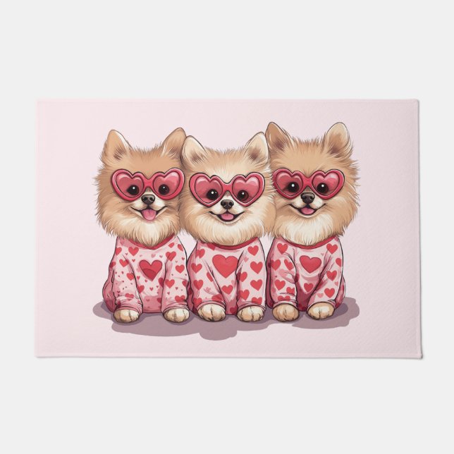 Felpudo Perros día de San Valentín Pomeranian (Anverso)
