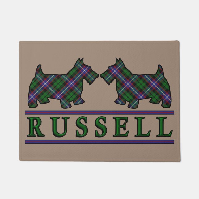 Felpudo Perros escoceses del escocés del tartán de Russell (Anverso)