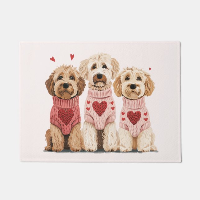 Felpudo Perros Goldendoodle del Día de San Valentín (Anverso)