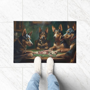 Felpudo Perros Kelpie australianos jugando al arte del póq