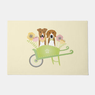 Felpudo Perros Marrones En Flores De Primavera De Ruedas