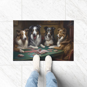 Felpudo Perros Pastores Australianos Jugando Al Arte De Po