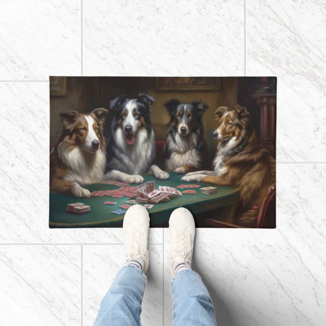 Felpudo Perros Pastores Australianos Jugando Al Arte De Po (Interior)