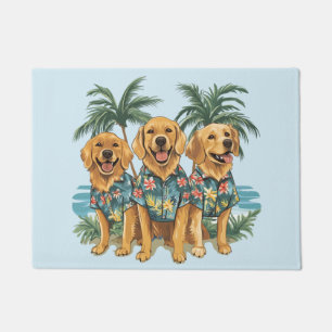 Felpudo Perros recuperadores de oro con camiseta hawaiana