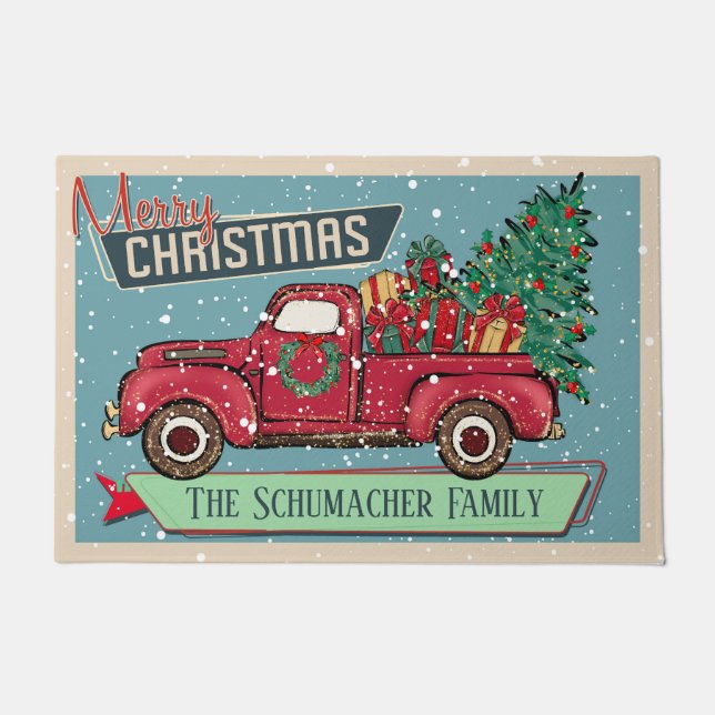 Felpudo Personalizable Clásico Camión Vintage Feliz Navida (Anverso)