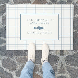 Felpudo Personalizable clásico Plaid Lake House Blue Fish