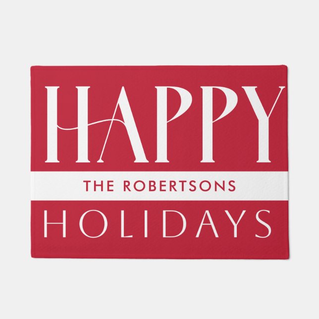 Felpudo Personalizable Felices Fiestas Modernas Rojo (Anverso)