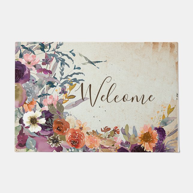 Felpudo Personalizable floral de acuarela mixta de otoño (Anverso)