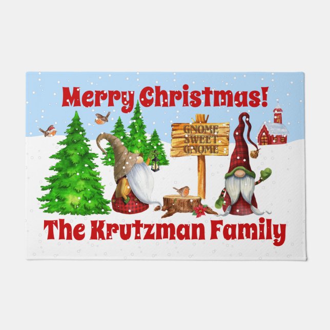 Felpudo Personalizable Hogar Sweet Home Gnome Winter Scene (Anverso)