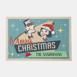 Felpudo Personalizable Pareja Retro Feliz Navidad