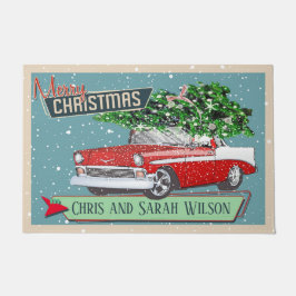 Felpudo Personalizable Retro Classic Car Feliz Navidad