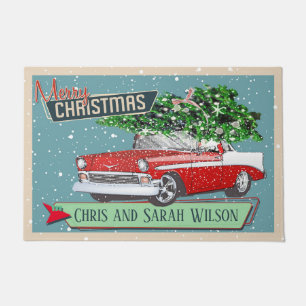 Felpudo Personalizable Retro Classic Car Feliz Navidad