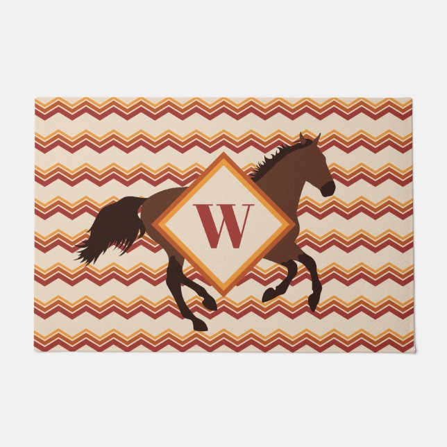 Felpudo Personalizable Rojo + Chevron Marrón Caballo Otoño (Anverso)