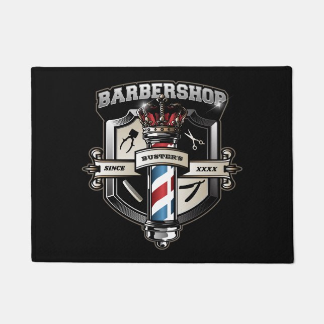 Felpudo Personalización del logotipo clásico de Barbershop (Anverso)