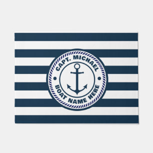 Felpudo Personalizado azul de la Marina Náutica Nombre del