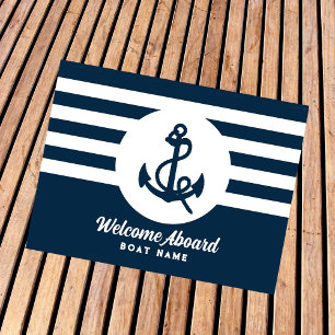 Felpudo Personalizado azul de la Marina Náutica Nombre del