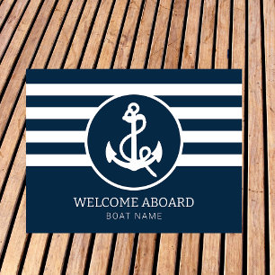 Felpudo Personalizado azul de la Marina Náutica Nombre del