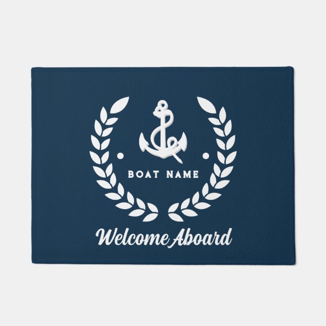 Felpudo Personalizado azul de la Marina Náutica Nombre del (Anverso)