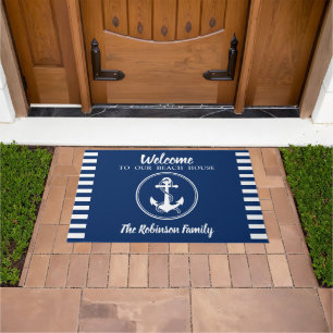 Felpudo Personalizado Beach House Familia Nombre Anchor y 