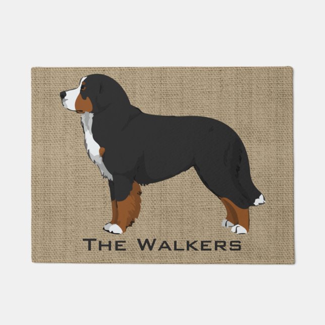 Felpudo Personalizado Bernese Mountain Dog Tan Burlap (Anverso)