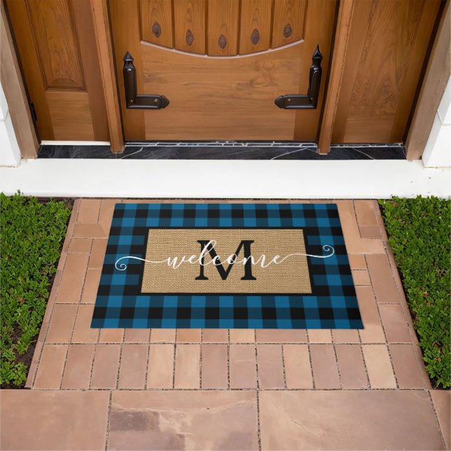 Felpudo Personalizado Blue Black Buffalo Check Tartan (Exterior)