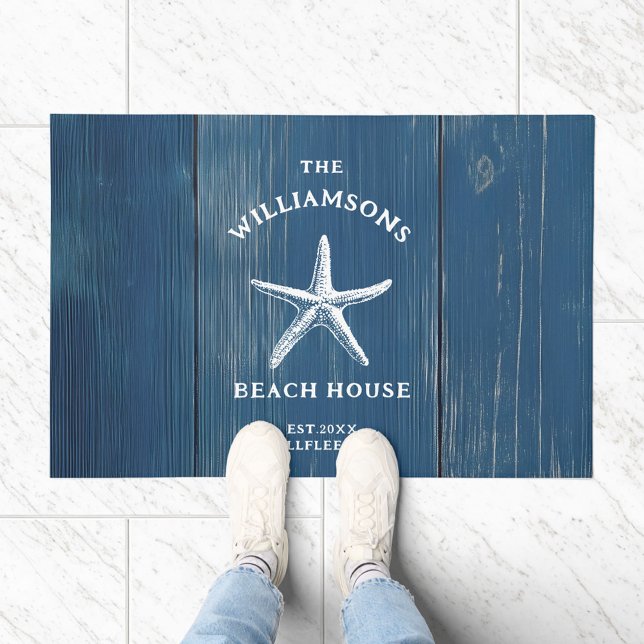 Felpudo Personalizado Blue Coastal Starfish Beach House (Subido por el creador)