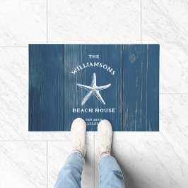 Felpudo Personalizado Blue Coastal Starfish Beach House