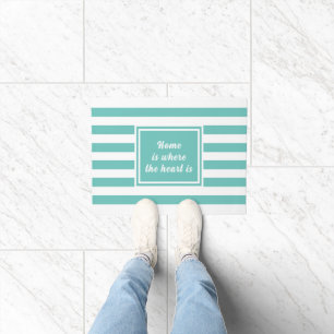 Felpudo Personalizado con raya teal y blanca