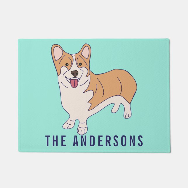Felpudo Personalizado Corgi Dog Mint Green (Anverso)
