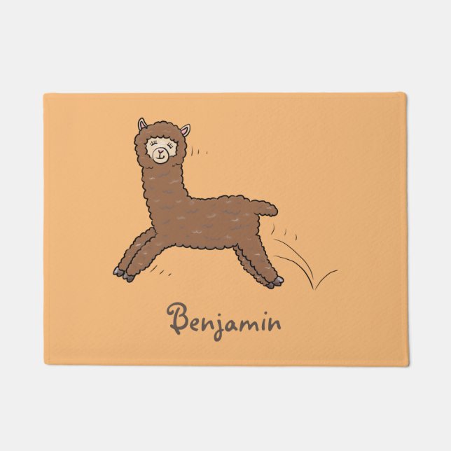 Felpudo Personalizado de alpaca marrón feliz (Anverso)