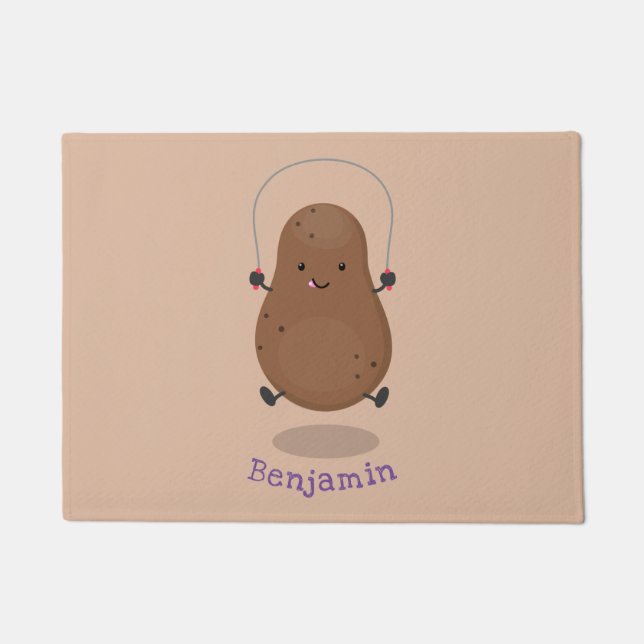 Felpudo Personalizado de cuerda de saltar de patata feliz (Anverso)