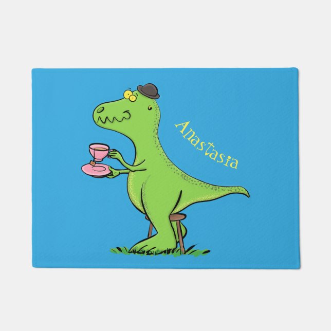 Felpudo Personalizado de dinosaurios de color verde gracio (Anverso)
