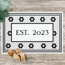 Felpudo Personalizado de diseño de mosaico blanco negro 20