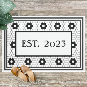 Felpudo Personalizado de diseño de mosaico blanco negro 20