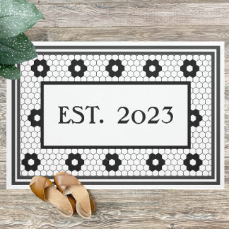 Felpudo Personalizado de diseño de mosaico blanco negro 20