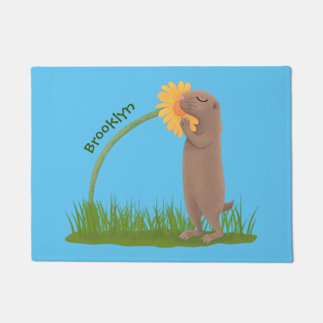 Felpudo Personalizado de flor de esnifado de perro de prad (Anverso)