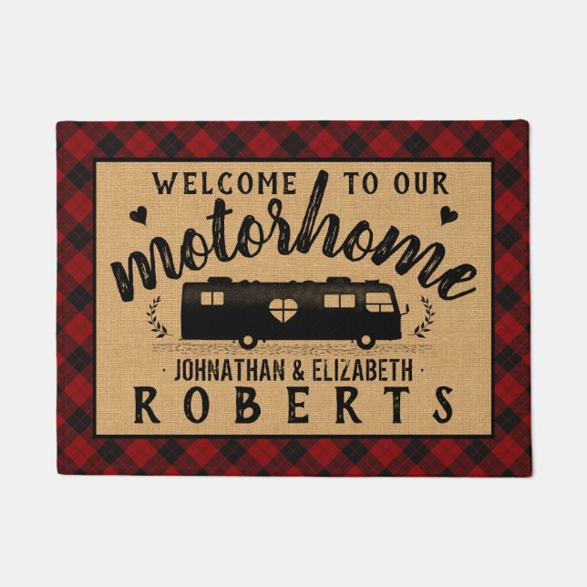 Felpudo Personalizado de granja RV Rustic Red Plaid (Anverso)