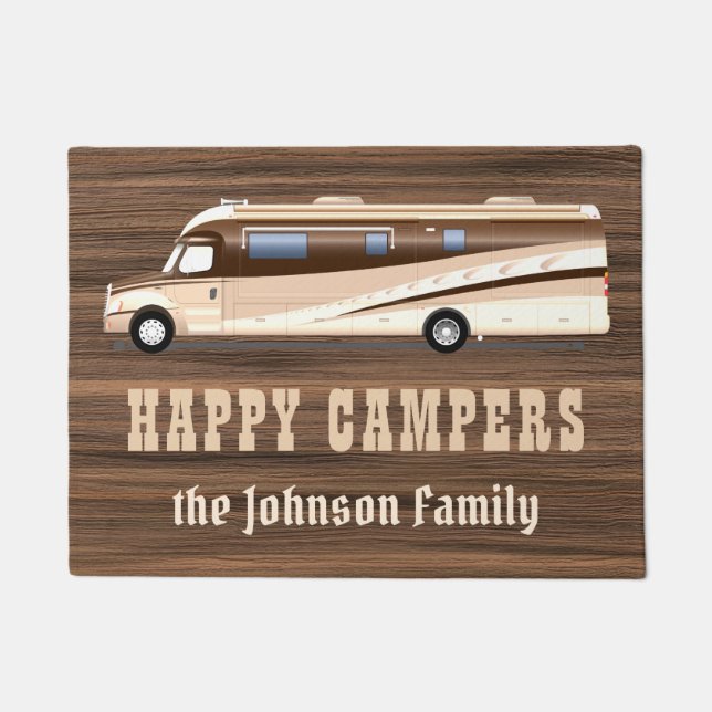 Felpudo personalizado de la familia RV de camping feliz de (Anverso)