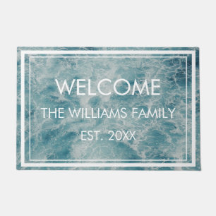 Felpudo Personalizado de nombre familiar Blue Green Ocean