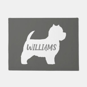 Felpudo Personalizado de silueta de perro blanco de la par
