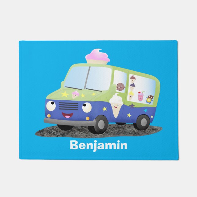 Felpudo Personalizado de un camión de helados alegre (Anverso)