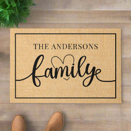 Felpudo Personalizado Familia Nombre l Guión Negro Corazón