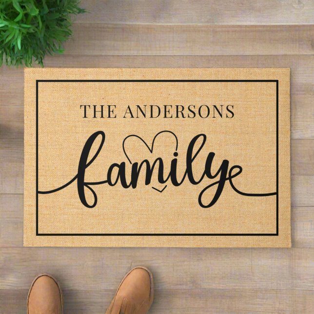 Felpudo Personalizado Familia Nombre l Guión Negro Corazón (Subido por el creador)