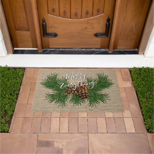 Felpudo Personalizado Felices Fiestas Faux Jute Burlap Pat