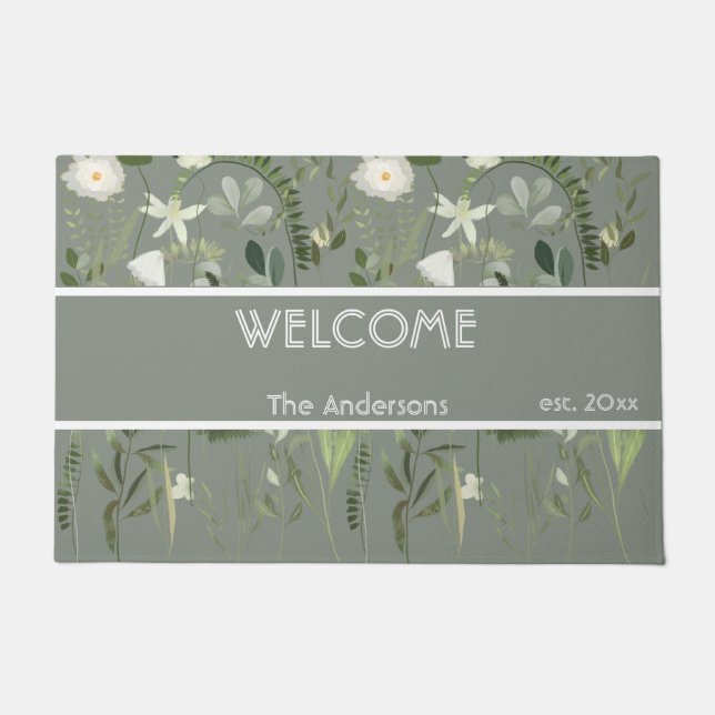 Felpudo Personalizado Flores de campo Gris Patrón Doormat  (Anverso)