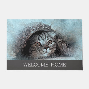 Felpudo Personalizado Foto gato gatito bienvenido gris de 
